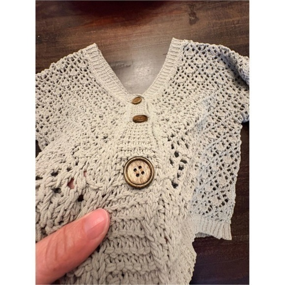 Nicole Miller Artelier Crochet Knit Button Front Grey Cardigan Boho Chic large - Picture 7 of 15
